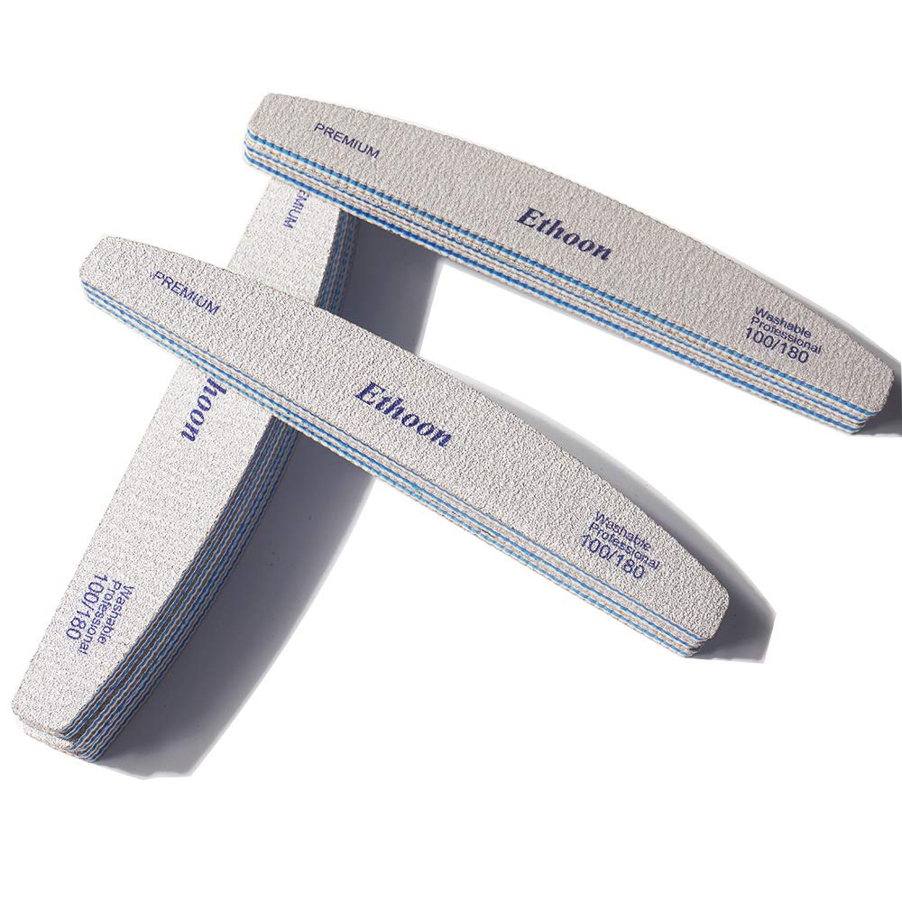 12 Pcs Nail Files Premium Professional Moon Zebra Durable Nail Files Emery Board Manicure Tools for Home and Salon 100/180 Grit Blue