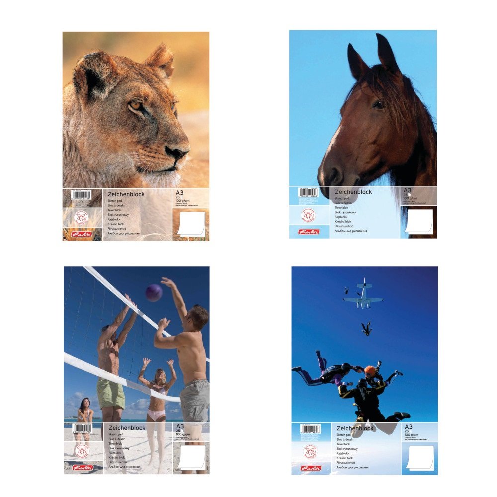 Herlitz 10416634 Drawing Pad A3 with 25 Sheets Pack of 5 with 4 Assorted Designs (No Motif Choice)