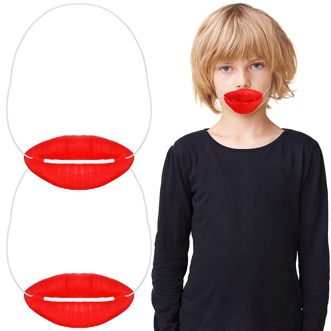Amosfun 2pcs Halloween Sausage Mouth Decor Funny Red Lips Halloween Jokes Props for Masquerade Cosplay Party Supplies