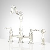 Signature Hardware 954037 Delacour 1.75 GPM Double Handle Bridge Kitchen Faucet with Side Spray - Polished Nickel