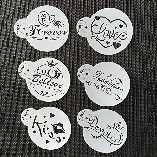 6pcs/set Forever Love Cookie Stencil Set Kiss Cupcake Stencils Wedding Cookies Stencil Template ST-864 - Thumbnail 2