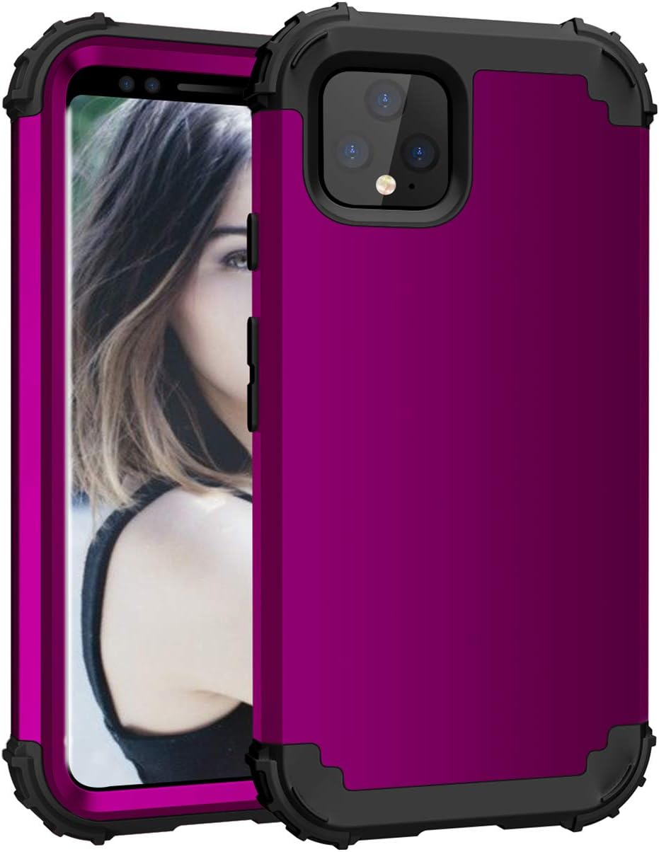 Compatible with Google Pixel 4XL case,ASONRL 3-Layer PC+ Silicone Heavy Duty Sturdy Armor Military Grade Shockproof Full Body Protective Cover (3-Purple+Black)