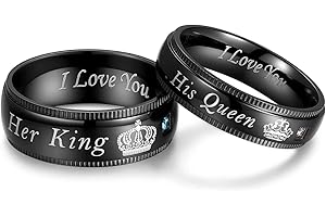 Adreamz His Queen Her King Matching Promise Rings for Couple Sets Wedding Band Laser Crown and CZ Stainless Steel Queen & King His and Hers Wedding Rings for Couples
