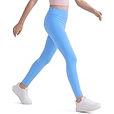 HASMES Girls Athletic Leggings High Waisted Comfort Soft Elastic Yoga Dance Running Pants with Pockets Activewear