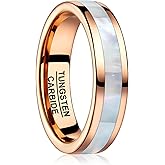 Vakki 4mm 6mm Womens Rose Gold Tungsten Carbide Ring with Mother of Pearl Shell/Marble Inlaid Wedding Band Comfort Fit Size 5-12