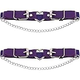 YunPeng Women's Adjustable Leather Leg Garter Belt,Gothic Heart with Chains Leg Thigh Elastic Garter 2PCs