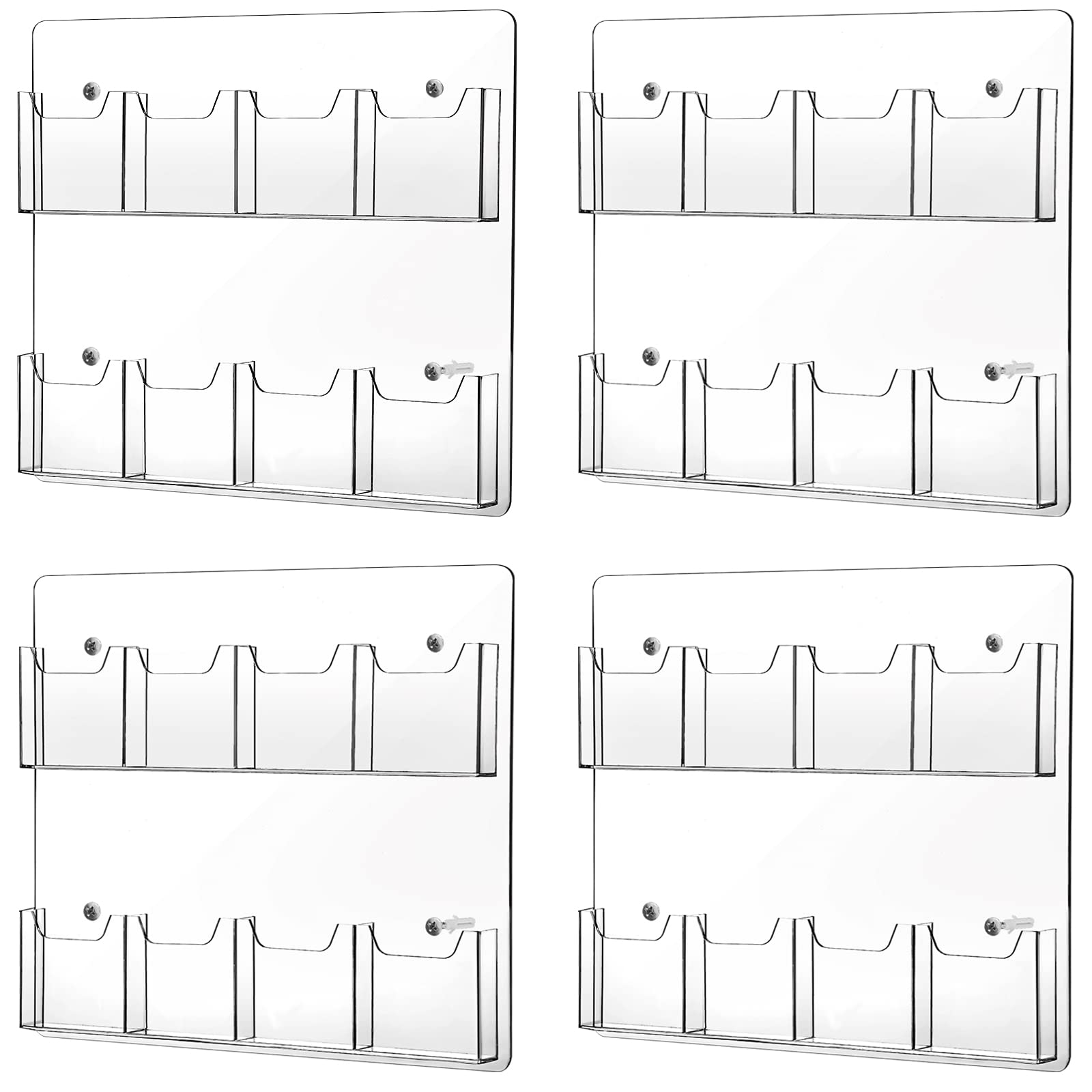 Photo 1 of Weysat 4 Pcs Acrylic Brochure Holder Wall Mount 8 Pockets Pamphlet Holder 4" Wide Clear Plastic Trifold Flyer Display Stand Multi Slot Literature Postcard Rack Hanging Rack for Offices Waiting Room