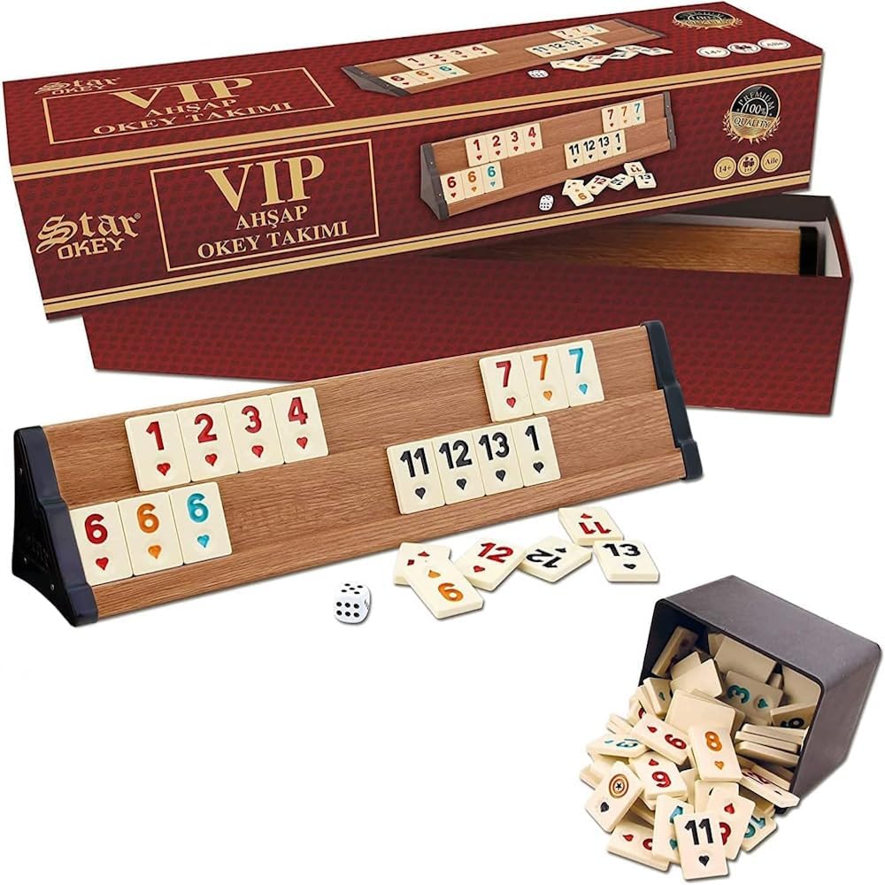 Star Premium VIP Okey Takimi Wooden Rummy Set Melamine Tiles 43cm