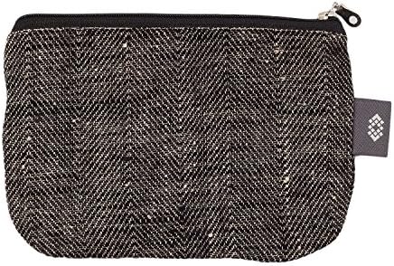 Stylish Black Linen Bag for Face Masks - Handmade Small 5x7-inch Makeup Bag Zippered Cosmetic Pouch or Canvas Wallet with Herringbone Pattern Women Gift for Her or Him