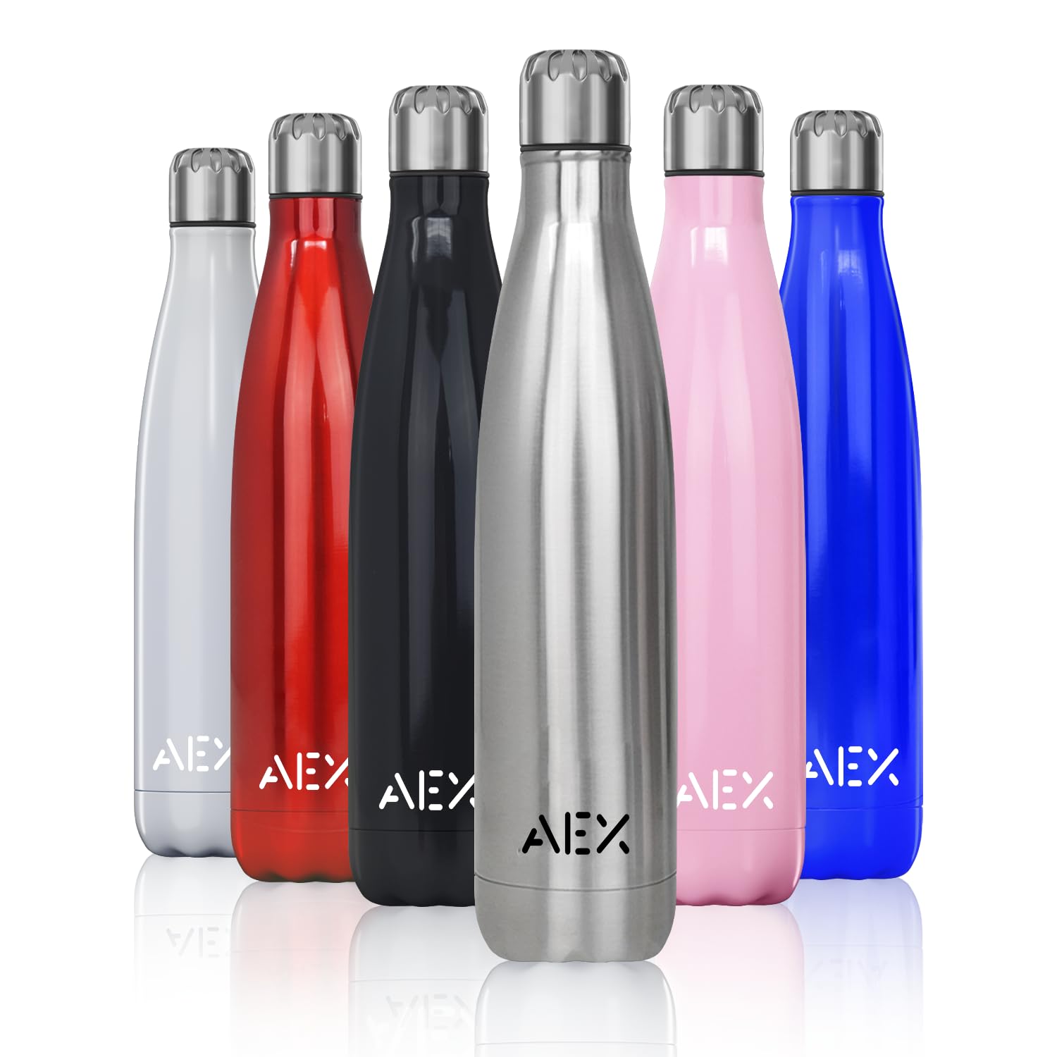 AEX Stainless Steel Water Bottle | Double Walled Vacuum Flask | Hot Office Drink Water Bottle | Cold Sports Drink Bottle | Reusable Water Bottle | 1000ml Silver Glossy Bottle