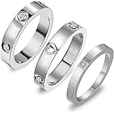 CHUQIU 3PCS Love Friendship Ring Gold Ring Sets for Women Stainless Steel Wedding Statement Thumb Ring 18K Gold Silver Rose Plated Cubic Zirconia Rings Jewelry Gifts for Her