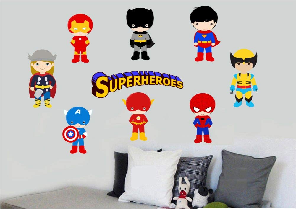 Childrens Superheroes 9pc Wall Art Vinyl Printed Stickers Amazon.co.uk