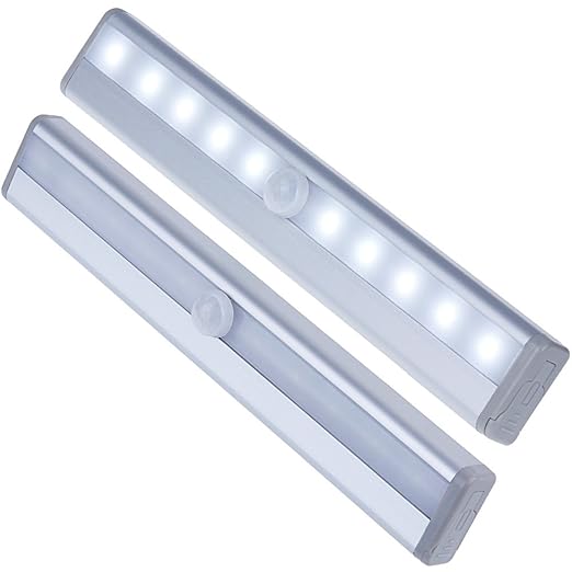 Zacro Barra de la Luz con Sensor de Movimiento y Detector de Luz,10 LEDs Paracho Cada Lámpara, Color Blanco, 2pcs Incluido