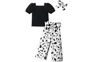 DONWEN Toddler Kids Girl Clothes Square Neck Shirt Top + Stylish Pants + Headband 3pcs Spring Summer Girl Outfits Set