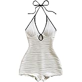 Verdusa Women's Date Night Rompers Textured Cut Out Sleeveless Halter One Piece Bodycon Jumpsuit Rave Outfits