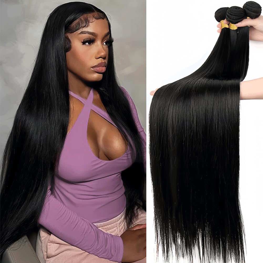 12A Straight Human Hair Bundles 14 16 18 Inch Straight Bundles Human Hair 100% Unprocessed Brazilian Virgin Weave 3 Bundles Double Weft Raw Remy Hair Bundles Deals