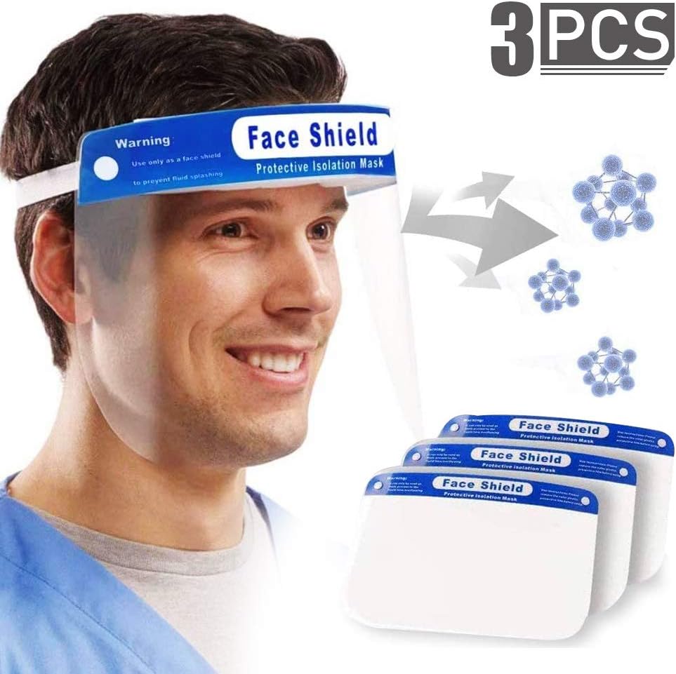 Flyglobal Face Shield Visor Protection Adjustable Anti-Saliva Anti-Fog Full Face Cover Clear Safety Face Mask for Adults Men Women Child Cooking Outdoor Activities (1000pcs)