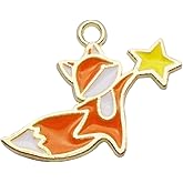 yaokan 40PCS Enamel Fox with Star Pendant Charms - 25x19mm Gold Plated Cute Animal Themed Charms for DIY Necklace Bracelet Jewelry Making & Craft Gifts