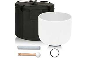 MERRISTAL 432HZ 8 Inchs F Note White Frosted Crystal Singing Bowl for Meditation Healing Yoga Chakra Quartz Crystal Sound Bowls with Heavy Duty Carry Case and Rubber Mallet,Suede Striker,O-rings