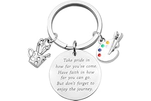 FUSTMW Artist Paint Palette Keychain Artist Inspiration Gift Art Student Grauduation Gift Painter Gifts Paint Brush Keychain Art Palette Charm Take Pride in How Far You Have Come (silver)