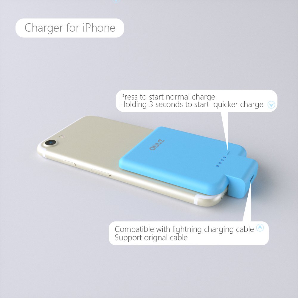 oisle iPhone Mini Power Bank MP282 2200mAh,Ultra Thin Wireless Backup Battery(0.28inch Thickness,51g Weight) High-Speed Charging Mode External Battery for iPhone 5(s)/6(s)/7 (Blue)