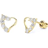 14k Yellow Gold Jounrey Heart Stud Earrings with Screw Back - 3 Different Color Available
