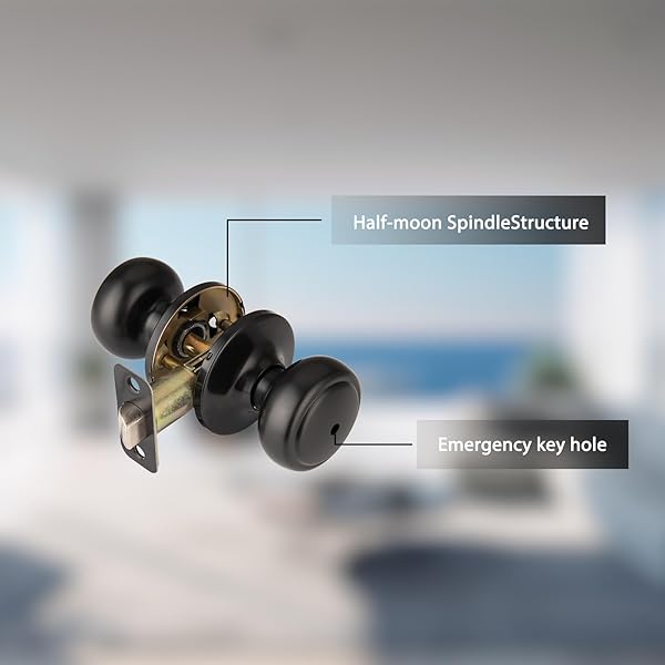 NCSEN 6-PACK MATTE BLACK DOOR KNOBS,INTERIOR DOOR KNOB WITH LOCK,COASTAL STYLE DOOR KNOB FOR PRIVACY AND BEDROOM (BATH OR PRIVACY)