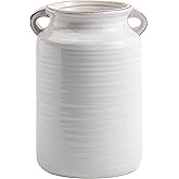 Ceramic Rustic Distressed White Flower Vase for Centerpieces, Kitchen, Office or Living Room (5.9''x8.6”)