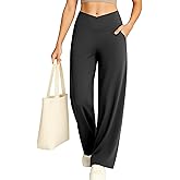 Yogaration Wide Leg Yoga Pants for Women, Crossover High Waisted Lounge Pants with Pockets, Loose Straight Leg Casual Pants