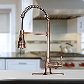 Akicon Antique Copper Pre-Rinse Spring Kitchen Faucet, Single Level Solid Brass Kitchen Sink Faucets with Pull Down Sprayer