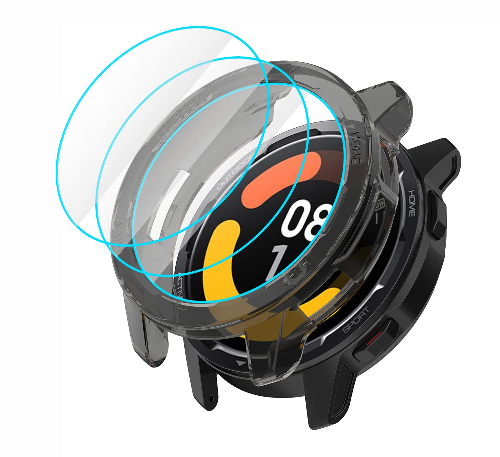 GIOPUEY Case + 3 flexible Screen Protector Compatible with Xiaomi Watch S1 Active, Soft TPU, Shock Resistant - black