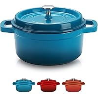 SULIVES Enameled Cast Iron Dutch Oven Bread Baking Pot with Lid,Peacock Blue,1.5qt
