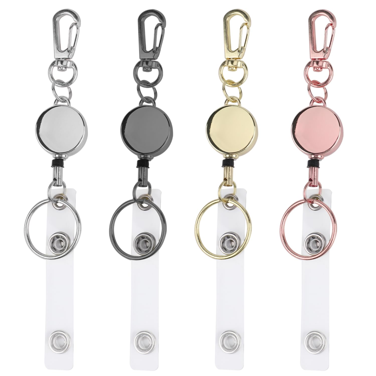 4pcs Heavy Duty Retractable Keychain, Metal Retractable Keychain with Belt Clip Badge Reel Id Holder for Card Key Name (Sliver, Rose Gold, Gold, Grey)