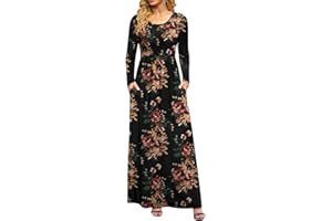 DB MOON Women Casual Long Sleeve Maxi Dresses Empire Waist Long Dress with Pockets