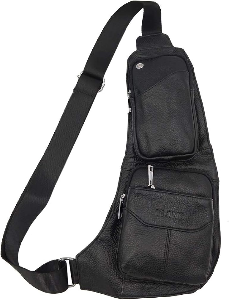 Xieben Leather Sling Bag Backpack for Men Women Crossbody Shoulder Chest Day Pack Outdoor Travel Sports Hiking Daypack #07black - Image 5