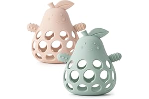Baby Teething Toy Silicone Teether for Infants, Pear-Shaped Design with Easy-Grip Hole and Nipple-Shaped Ends for Gum Massage