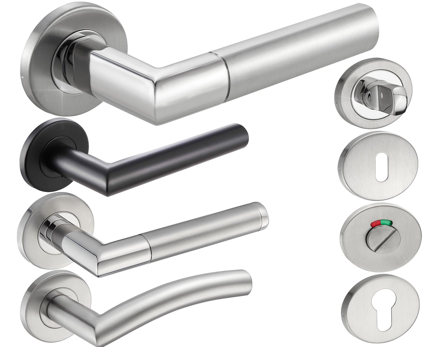 Stahlia door fitting stainless steel handle set ELEN interior doors room door round door handle|WC bathroom | stainless steel bright polished | door handle for door thickness 20-47 mm