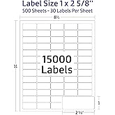 Easy Peeling Printable Address Shipping Labels, 1" x2 5/8" | Customizable Sticker | White | 15,000 Blank Mailing and Shipping Labels | Inkjet and Laser Printer Guaranteed | Blank Labels