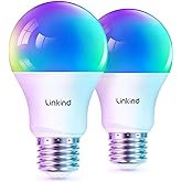 Linkind Matter Smart Light Bulb, Smart Bulbs Work with Apple Home/Siri/Alexa/Google Home, RGBTW Color Changing Bulbs Music Sy