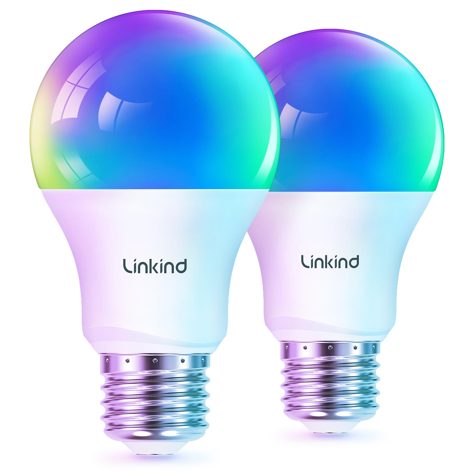 Photo 1 of Linkind Matter Smart Light Bulb, Smart Bulbs Work with Apple Home/Siri/Alexa/Google Home/SmartThings, LED Color Changing Light Music Sync RGTBW, Smart Home, 60W 800LM A19 E26 2.4Ghz WiFi Only, 2 Pack