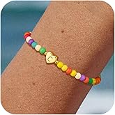 Colorful Initial Bracelets for Women Teen Trendy Beaded Heart Initial Letter A-Z Charm Boho Bracelet Dainty Personalized Cute Jewelry Gifts