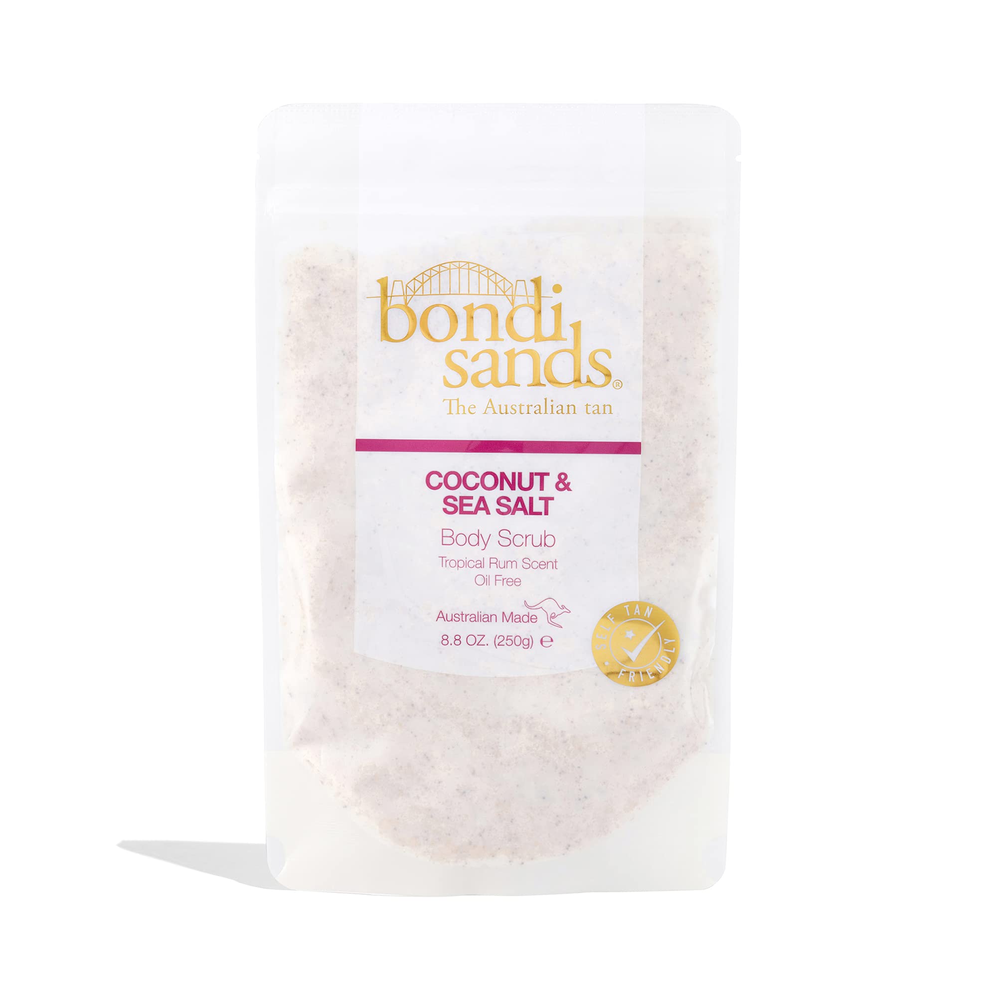 Bondi Sands Tropical Rum Coconut & Sea Salt Body Scrub | Oil-Free Formula Gently Exfoliates + Removes Impurities with Coconut Husk & Walnut Shell, Self Tan Friendly, Vegan + Cruelty Free | 250g/8.8 Oz