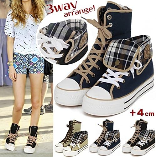 Amazon 厚底チェック柄ハイカットインヒールスニーカー A 39 24 5cm ノーブランド品 スニーカー