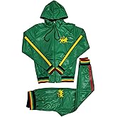 Time Is Money Men's Urban Designer Rasta Lion Shiny Tracksuit, Red, Green, Yellow