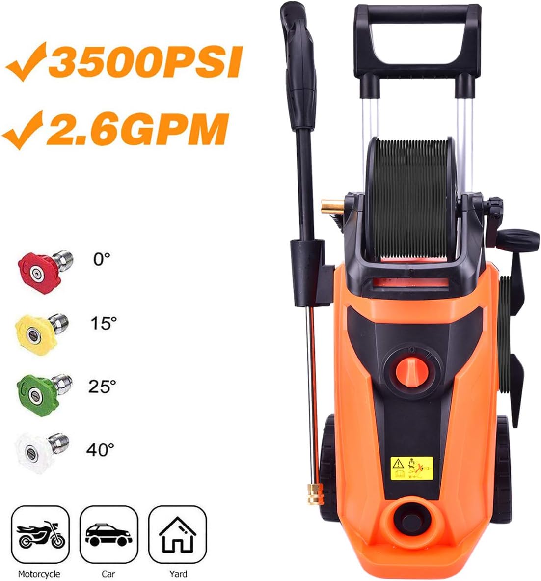 YiiYYaa 3500PSI Electric High Pressure Washer, 2.6GPM 1800W Power Washer, Professional Wash Cleaner Machine with with Hose Reel and 4 Interchangeable Nozzles