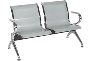 Kinfant Waiting Room Chair Bench - Guest Reception Chairs for Airport Hospital Bank Salon Barber Hall Room Conference (2-seat, Silver-Mesh)
