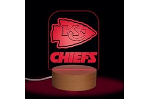 Rico Industries NFL Football Kansas City Chiefs Team Logo LED Desk Light Up Sign, 7 Color Changing LED Night Light, Wood Base with USB Cord Included, Ideal for Home and Desktop Decoration