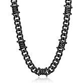 Bandmax Barbed Wire Cuban Chain Necklace for Women Men Stainless Steel/Black Thorns Choker Necklaces 16 Inch-22 Inch Punk Emo Chains Jewelry -Gift Packed