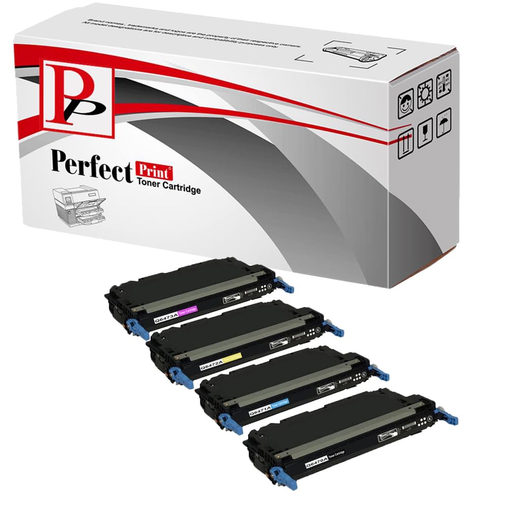 PerfectPrint Compatible Toner Cartridge Replacement For HP Laserjet 3600 3600N 3600DN Q6470A Q6471A Q6472A Q6473A (Black/Cyan/Magenta/Yellow, 4-Pack)