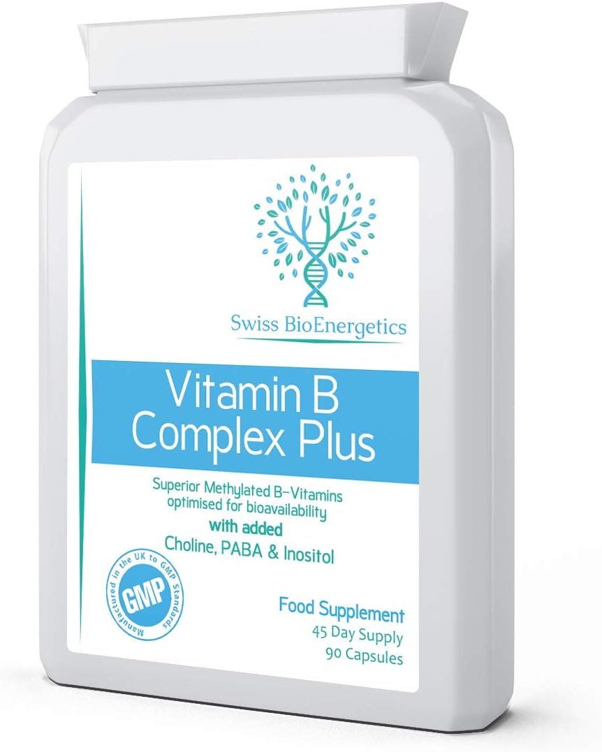 Vitamin B Complex Plus, 90 Capsules, Superior Methylated Formula with Added Choline, PABA & Inositol